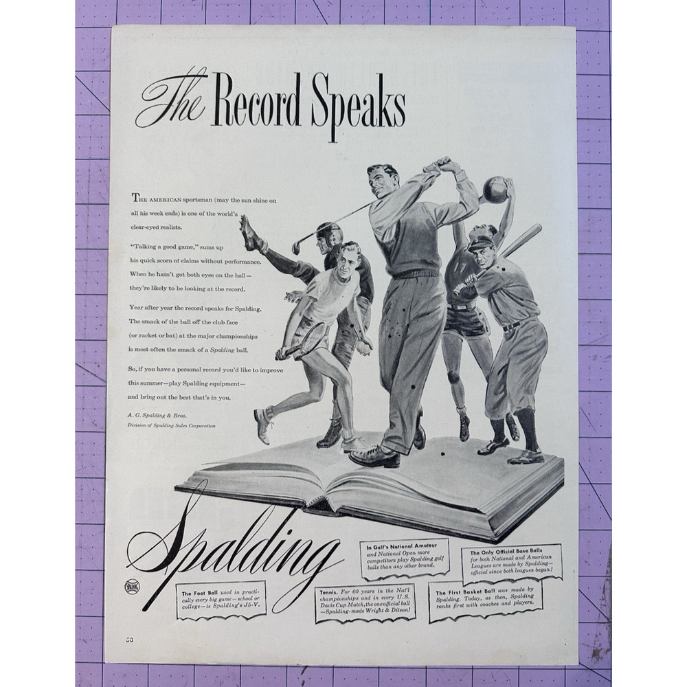 1947 Vintage Print Ad Spalding Sports Equipment